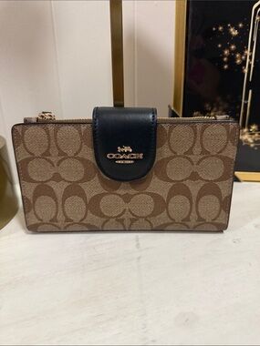Coach Tech Signature Canvas Wallet in Brown with Black Tab